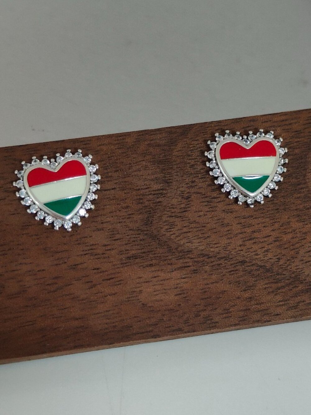 Hungary Flag Travel Vacation Heart Stud Earring Exclusive Designed S925 Silver